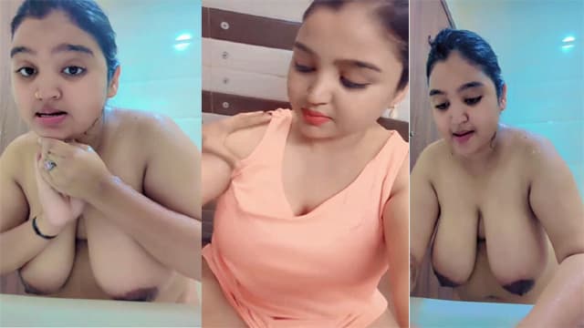 Desi Lady big boobs showing while bathing video watch